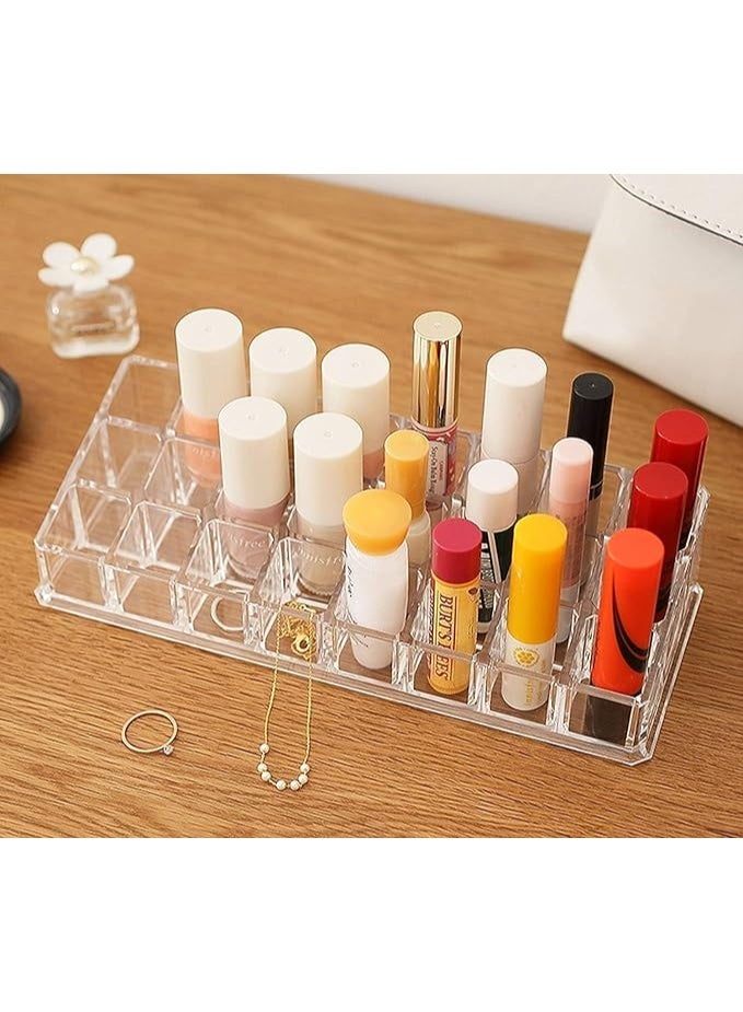 حامل أحمر الشفاه - منظم أحمر الشفاه، صينية حامل شفافة بـ 24 قسماً، مناسب لأحمر الشفاه، أقلام التحديد، الماسكارا، الفرش، العطور، علبة عرض مستحضرات التجميل (23 × 9 سم) - Image 2